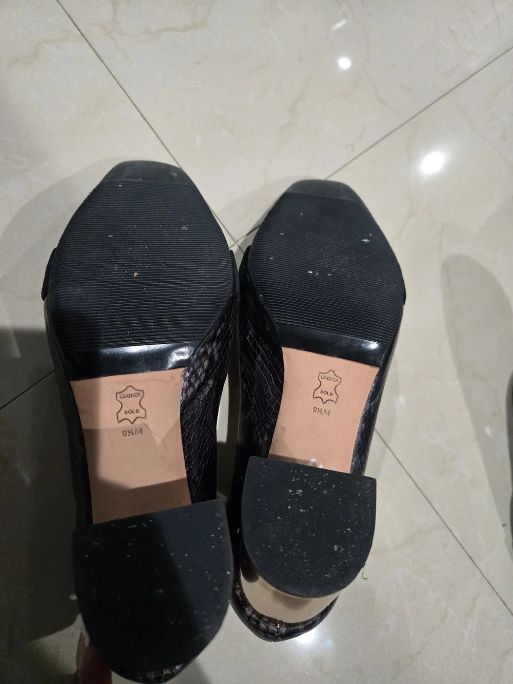 Tory Burch Black Textured Block Heel Loafer Pumps with Gold Accent